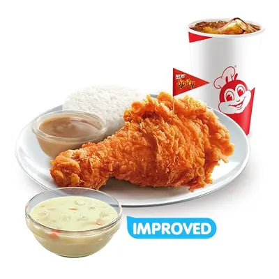 1 - pc. Crispy Hot Chickenjoy w/ Chicken Macaroni Soup & Drink